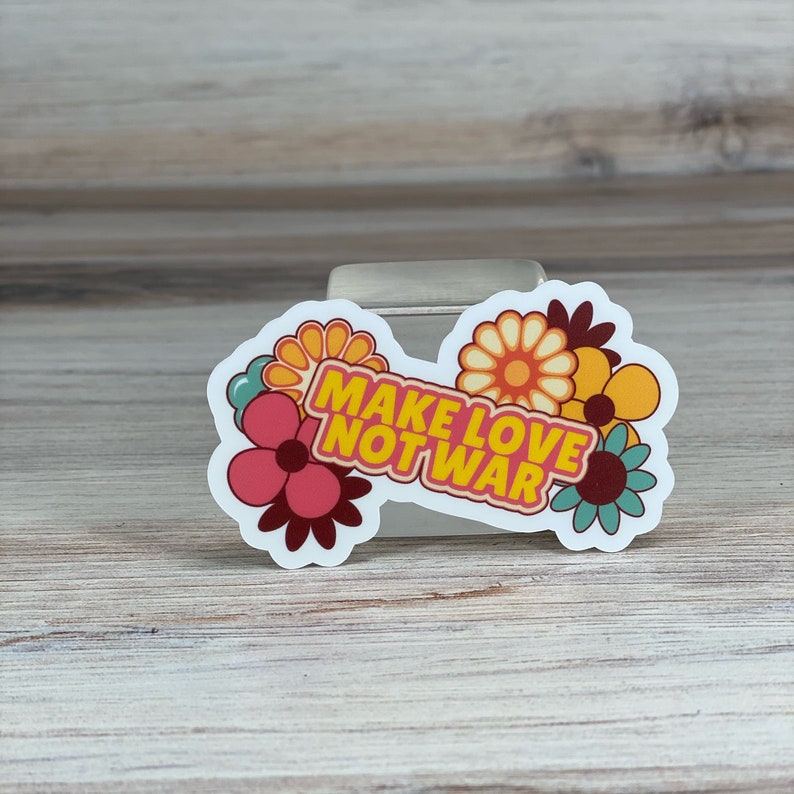 Make Love Not War Sticker, Neon Flower Decal, Groovy, Peace Out, Far Out, Waterproof Vinyl Sticker for Hydroflask 028 image 2