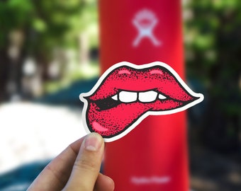 Biting Lip Sticker, Red Lips Decal, Pop Art Sticker, Waterproof Vinyl Sticker for Hydroflask || 009