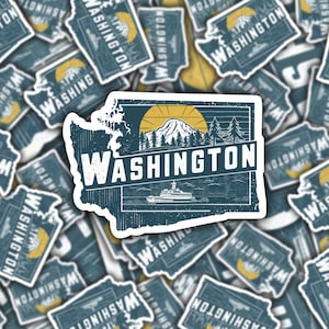 Washington State Retro Travel Souvenir Design Sticker, WA Keepsake, Love Washington, Waterproof Vinyl Sticker for Hydroflask || 804
