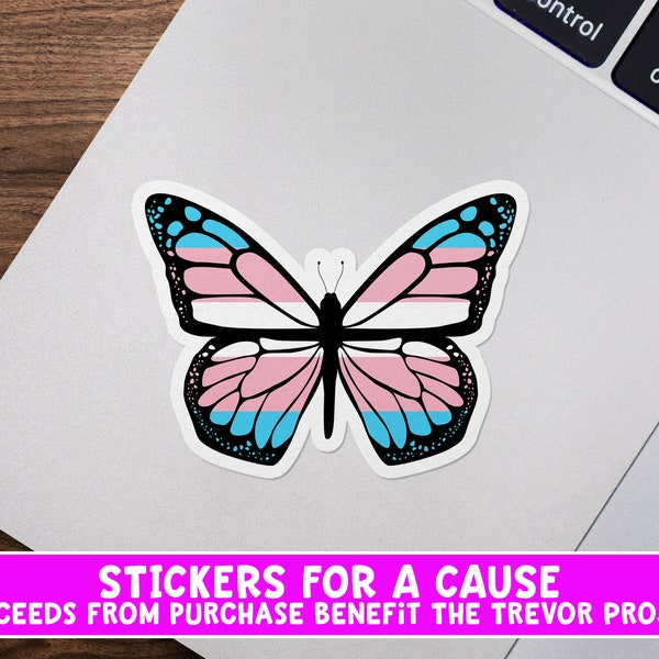 Transgender Flag Butterfly Sticker for a Cause, Trans Equality, Trevor Project Donation, Waterproof Vinyl Sticker for Hydroflask || 402