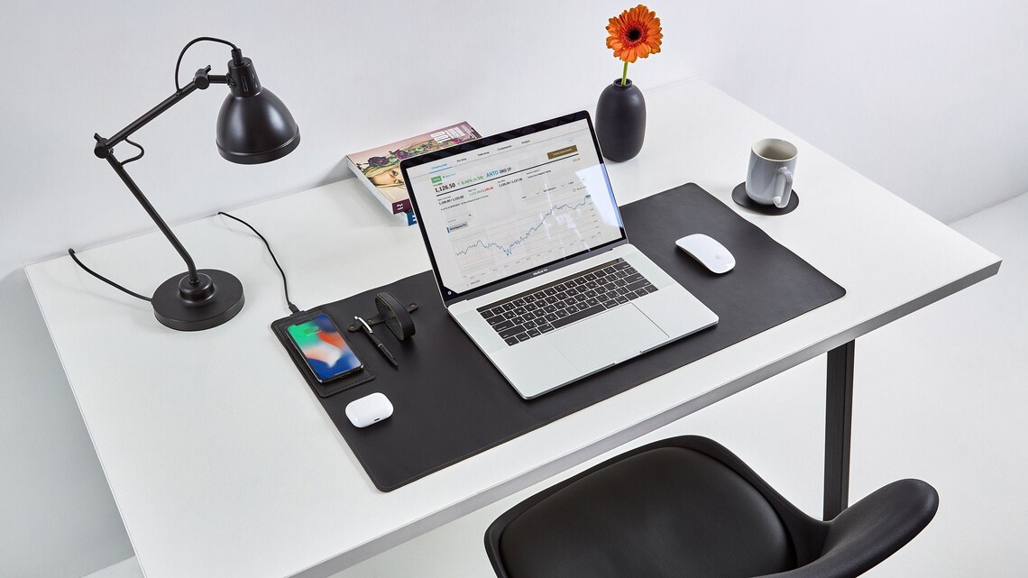WIRELESS CHARGING Personalized Large Leather Desk Mat Desk Etsy
