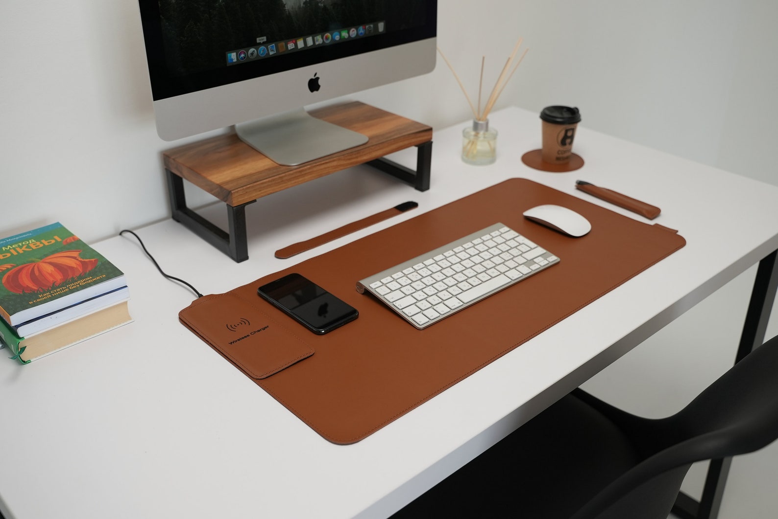 Best Leather Desk Pad Computer Mat Wireless Charger Leather Etsy