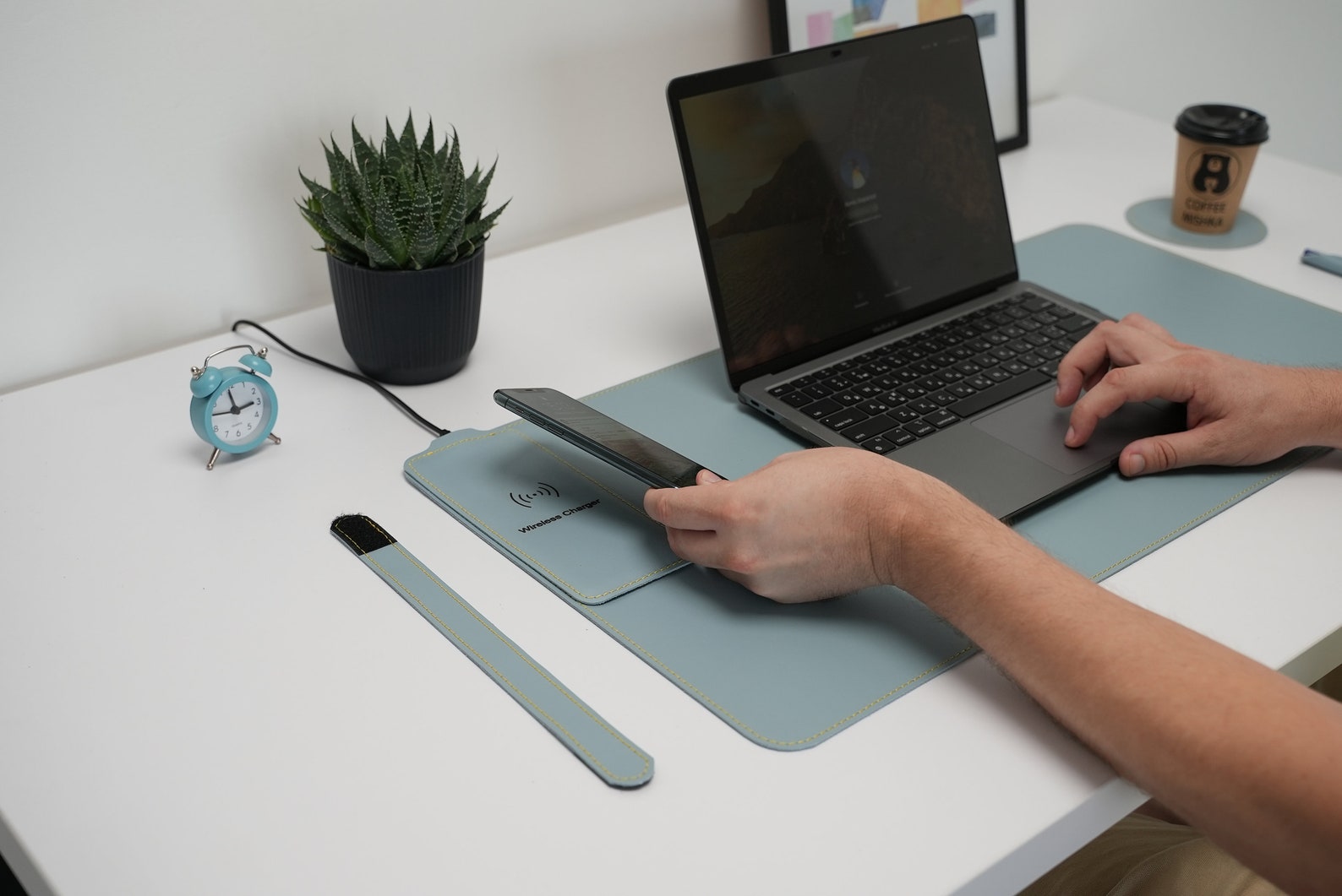 Best Leather Desk Pad Computer Mat Wireless Charger Leather Etsy