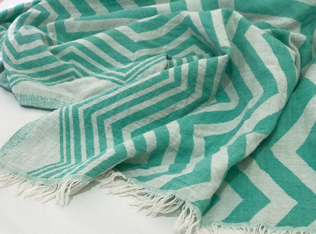 Turkish Towel, Turkish Beach Towel, Mint Zigzag Towel, Duble Sided
