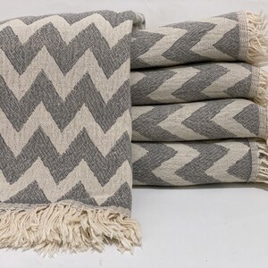 Zigzag grey Turkish towel, peshtemal, cotton towel, beach towel, bath towel, spa towel, hammam towel