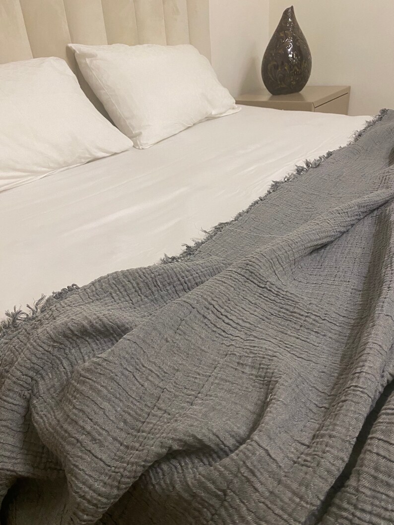 Four Layer Gauze Muslin Bedspread Muslin Blanket Grey Soft Etsy