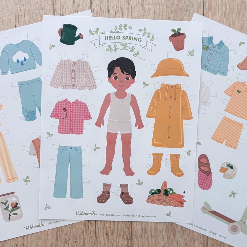 Spring Paper Dolls Boy Spring Paper Doll Printable for Kids – Easter Craft Activity – Cut ...