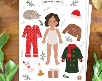 Christmas Paper Doll Printable – Holiday Cut-Out Craft for Kids – Winter Activity Kit – Instant Download PDF