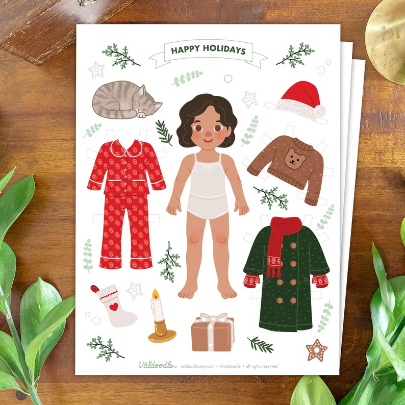 Afdrukbare papieren kerstpop – kerstcadeau voor kinderen – winteractiviteitenpakket – pdf direct downloaden afbeelding 1