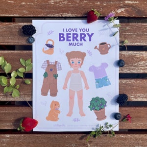 Papierpuppe Druck & Farbe - Brombeer Beere Hase Montessori Gärtnerin mit Malseite für Kinder - Frühling Natur Outdoor Aktivitäten