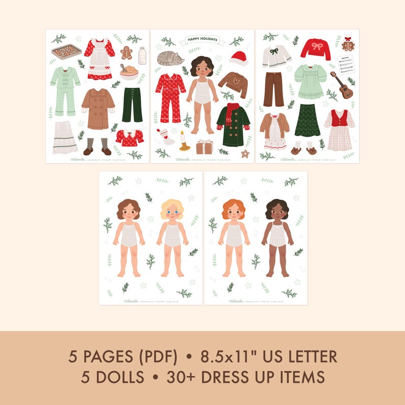 Afdrukbare papieren kerstpop – kerstcadeau voor kinderen – winteractiviteitenpakket – pdf direct downloaden afbeelding 2