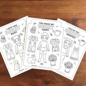 Páginas para colorear de muñecas de papel / Jardineros Montessori de bayas para niños y niñas