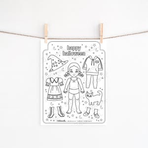 Página para colorir de boneca de papel | Atividade de outono de Halloween para crianças - Menina bruxa má