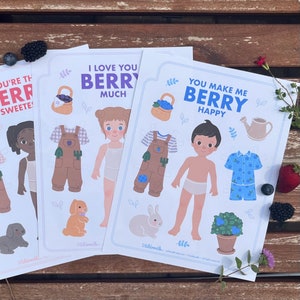 Paper Dolls Print & Color Kit - 3er-Pack - Junge Mädchen Beere Montessori Gärtner mit Malseiten für Kinder - Frühling Natur Outdoor-Aktivitäten