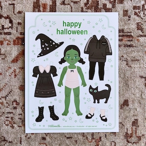 Boneca de papel para imprimir | Bruxa malvada de Halloween com página para colorir para crianças