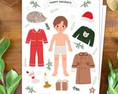 Boy Christmas Paper Doll Printable – Winter Holiday Cut-Out Craft for Kids – Instant Download