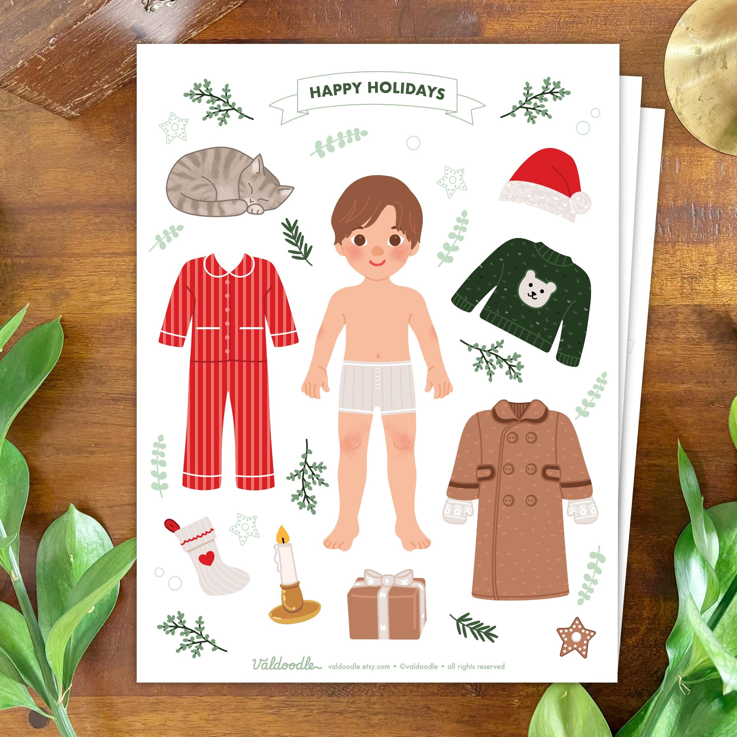 Boy Christmas Paper Doll Printable – Winter Holiday Cut-out Craft for ...