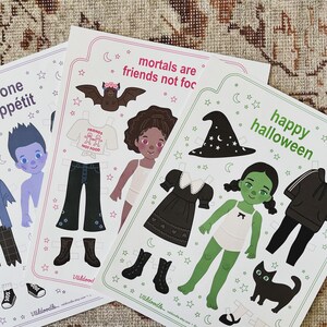 Páginas para colorir de bonecas de papel - Pacote com 3 - Bruxa zumbi vampiro - Halloween infantil fofo - Livro de atividades de outono para crianças