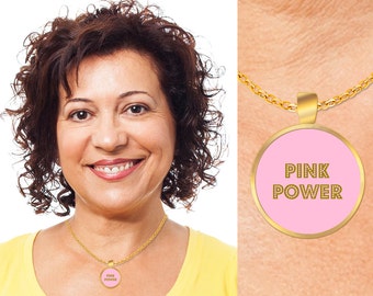 Pink Power, Pink And Gold Party Favorite Hot Pink Necklace Is Perfect Pink Jewelry Gift For Her! Get Our Pink Gold Jewelry Charm Necklace!