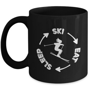 Skiing Mug, Eat Sleep Ski Mug is a Great Skiing Gift For Skier Get Black Ceramic Mug & Deliver Perfect Ski Gift Coffee Mug As Gift For Her image 1