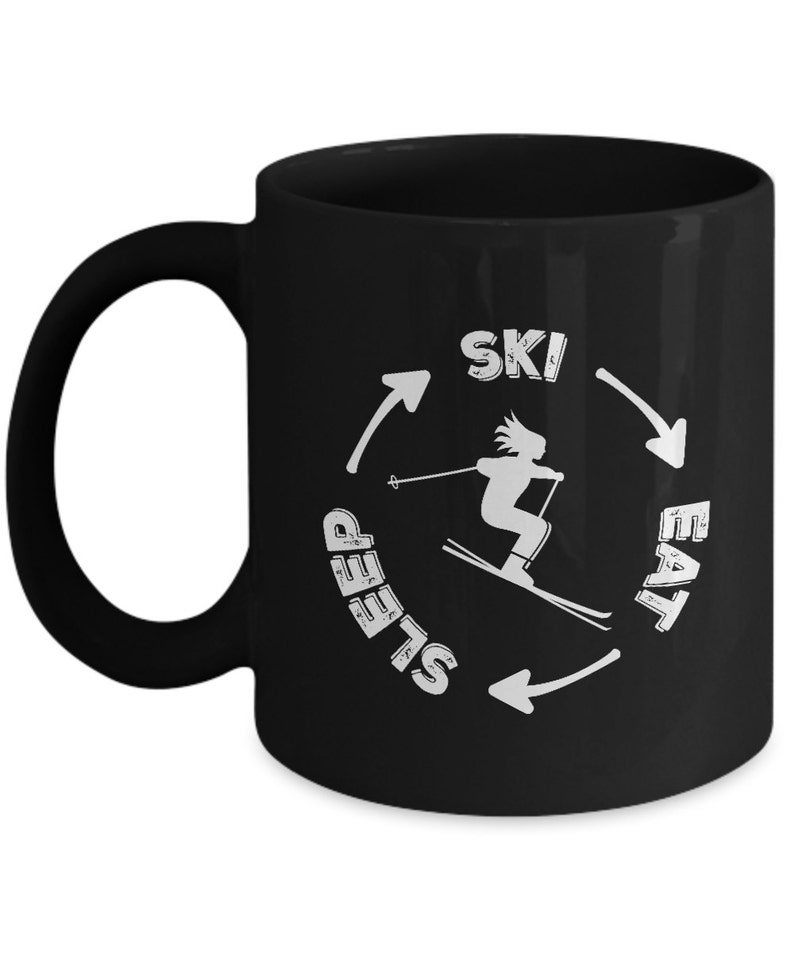 Skiing Mug, Eat Sleep Ski Mug is a Great Skiing Gift For Skier Get Black Ceramic Mug & Deliver Perfect Ski Gift Coffee Mug As Gift For Her image 1