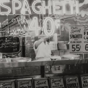 New York City, Italian Restaurant, NYC, Spaghetti, Little Italy, Kitchen Wall Decor, Home Decor, Art Print, Black White Print, 1957