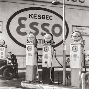 Old Gas Pumps, Esso Station, Historic New York City, Vintage Black and White Photos, Service Station, Gas Station 1935 image 1