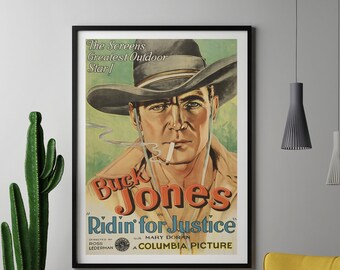 Large vintage cowboy movie poster, Buck Jones, Columbia Pictures, 24 x 36,  Large Wall Art, Illustration, Gift for him, 1932