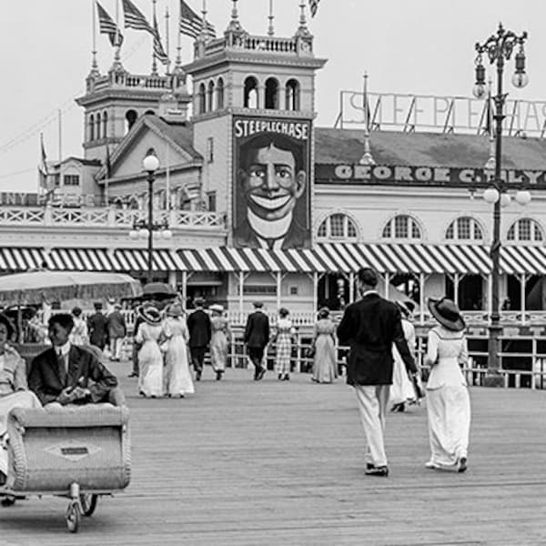 Old Atlantic City Photo, Amusement Park Pier and Boardwalk Steeplechase, NJ, Black White Photo, Amusement Park, Print, Wall Art, Wall Decor