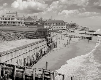 Old Elberon New Jersey Photo, Long Branch Beach,New Jersey Beach, Cottage Wall Decor, Home Decor, black white photography, 1910