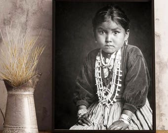 Old Native American Photo, The Silversmith's Daughter, Navajo Indian Girl Portrait, Indigenous American, 1910, New Mexico