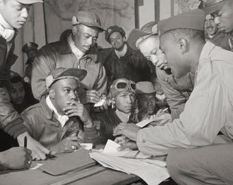 African American Art, Tuskegee Airmen,  Black History, WWII Portrait of Black Tuskegee Pilots, Black & White Photography, 1945