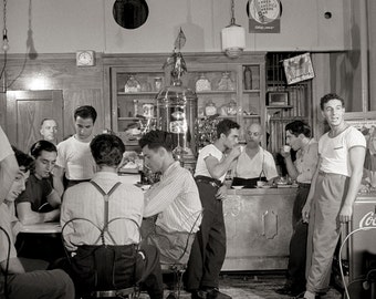 New York City Photo, Italian-American Cafe, Italian Immigrants, Italian Coffee shop Little Italy, Historical, Apartment Artwork, Black White