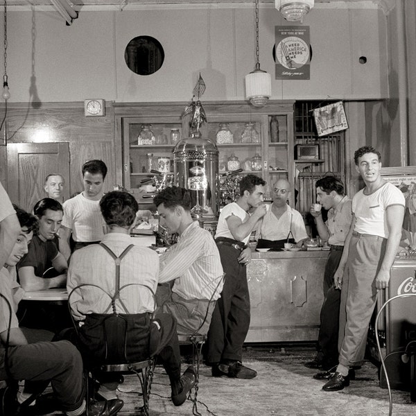 New York City Photo, Italian-American Cafe, Italian Immigrants, Italian Coffee shop Little Italy, Historical, Apartment Artwork, Black White