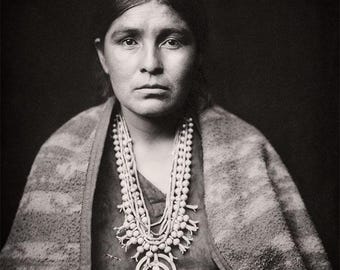 Edward Curtis Print: Navaho Woman Portrait, Sepia American Indian Photo