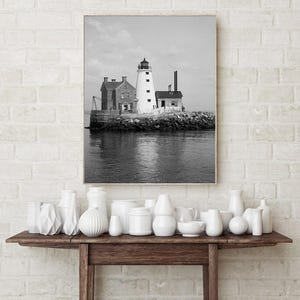 Black and White Lighthouse Photo: Seaside Cottage Wall Art image 5