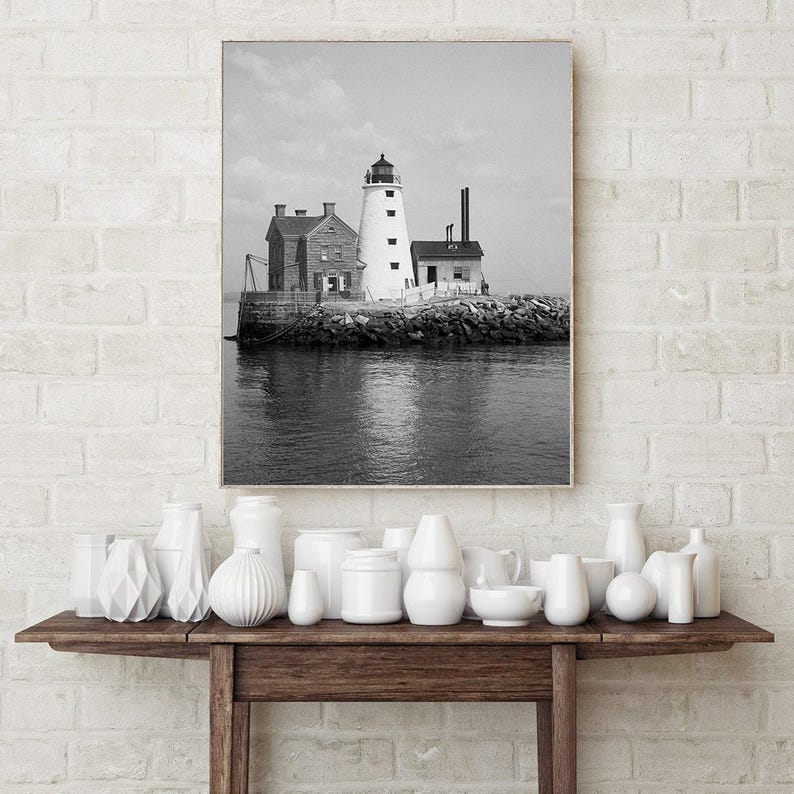 Black and White Lighthouse Photo: Seaside Cottage Wall Art image 5