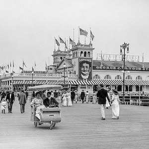 Old Atlantic City Photo, Amusement Park Pier and Boardwalk Steeplechase, NJ, Black White Photo, Amusement Park, Print, Early 1900s