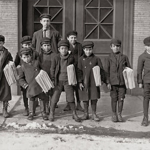 Newspaper boys Photo, Hartford Connecticut, Paper Boy Newspaper Delivery, Black and White Print, 1909