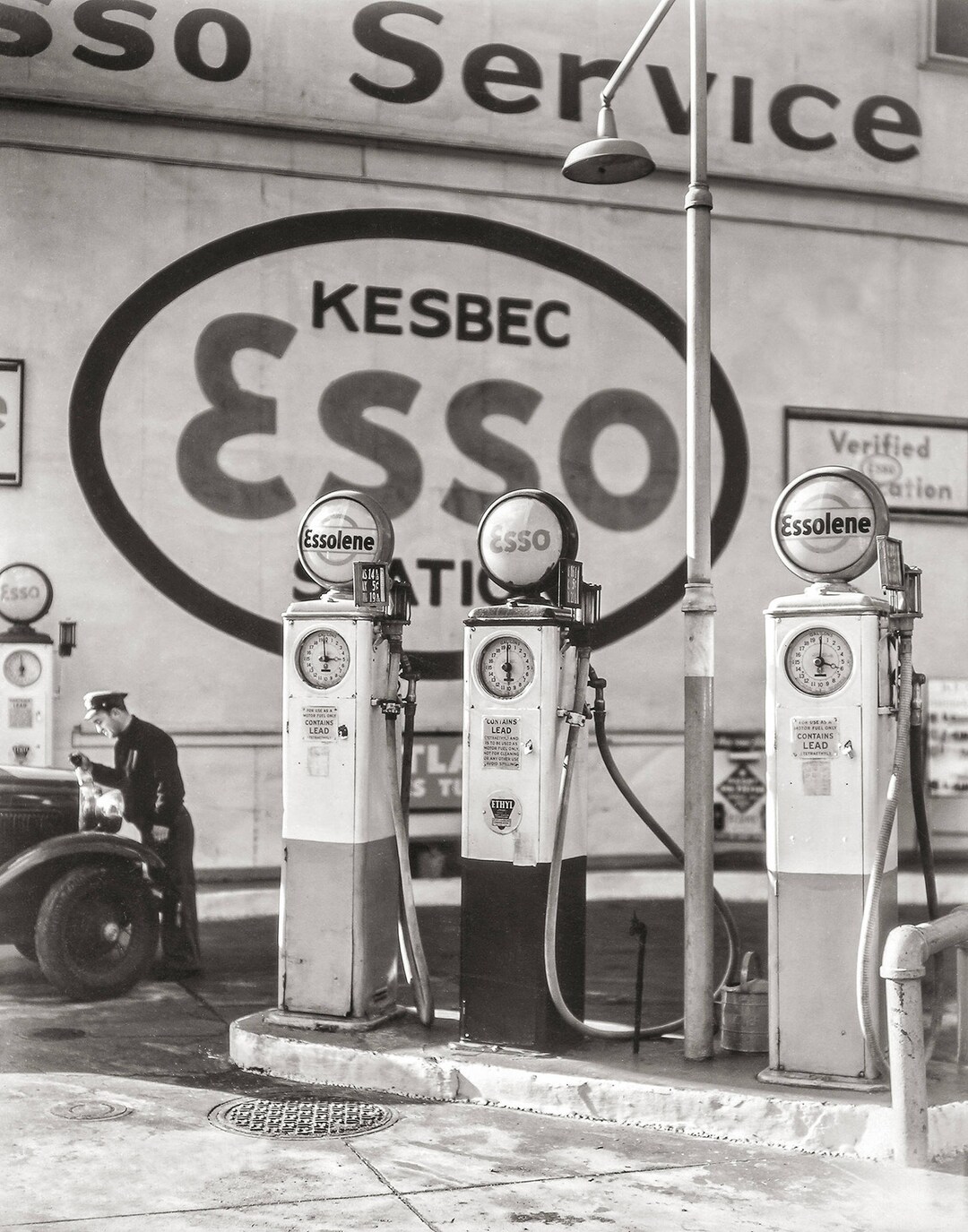 Old Gas Pumps, Esso Station, Historic New York City, Vintage Black and