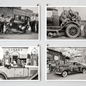 Old Car Photo Collection, Black and White Photos, Car Photo Sets, Gift for Gearhead, Car Mechanic Art, Man Cave Decor, Auto Art Prints