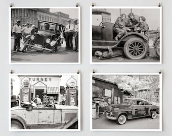 Old Car Photo Collection, Black and White Photos, Car Photo Sets, Gift for Gearhead, Car Mechanic Art, Man Cave Decor, Auto Art Prints