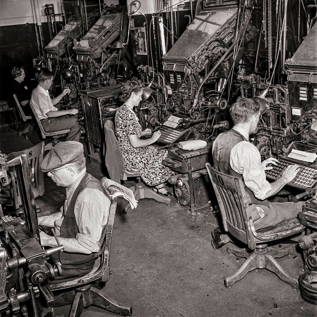 New York Times Photo, Newspaper Composition Room, Linotype Operators