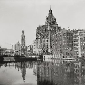 Old Milwaukee Photo Photo, The River From Sycamore Street, Meinecke Toy Company, Badger State Fur 1901 Black and White Print, 1901