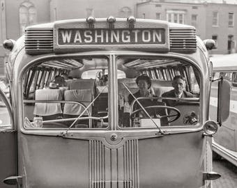 Old Washington DC Photograph,  Washington DC Bus, Industrial Decor, City Decor, 1940, Black and White Photo Print