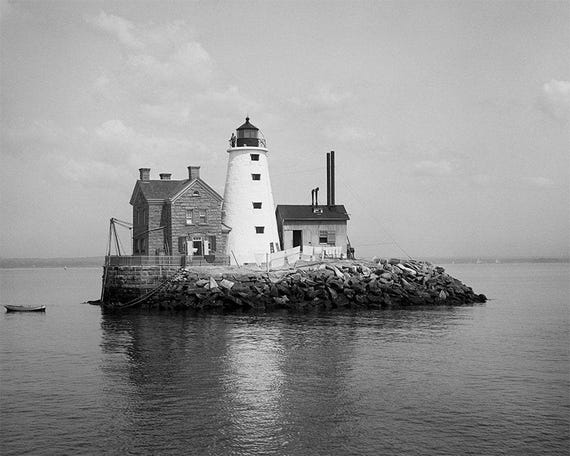 Black and White Lighthouse Photo: Seaside Cottage Wall Art
