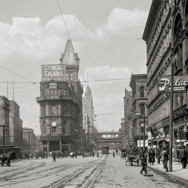 Old Kansas City Photo, Junction of Main and Delaware Street, Kansas City, Missouri 1906, Kansas City MO Wall Art Print