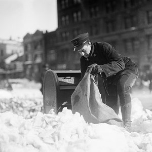 Mail Man in Snow Photograph, Black White Photography, Mailman, Snow Storm, Wall Art, Executive Loft, Gift, Farmhouse Modern, Loft, Rustic