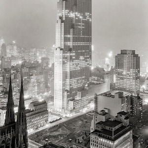 NYC Print, Rockefeller Center & 30 Rock at Night, 1933