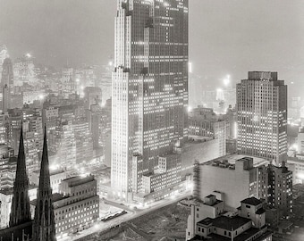 NYC Print, Rockefeller Center & 30 Rock at Night, 1933